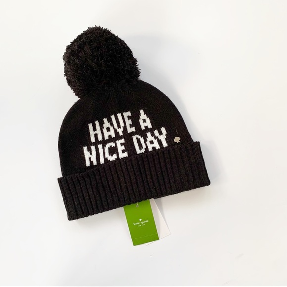 Kate spade Have a Nice Day Pom Pom Beanie Black - Picture 4 of 8